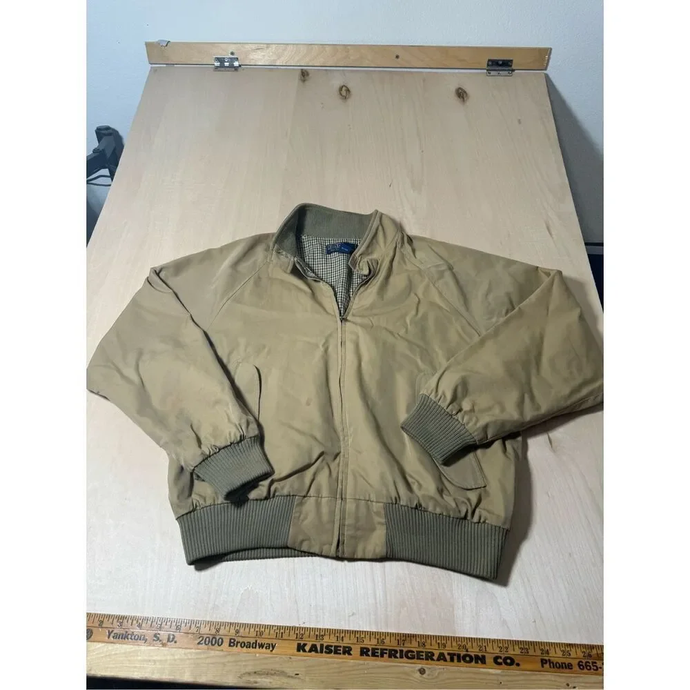 Vtg Polo Ralph Lauren Brown Bomber Jacket Plaid Lining Mens L